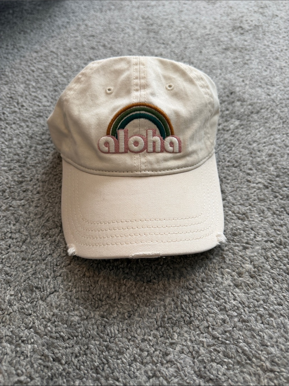 aerie Cream Baseball Cap with Rainbow "aloha" Embroidery